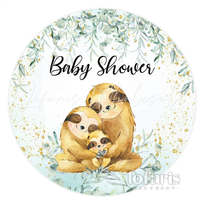 Lofaris Round Sloth Family Greeny Cute Baby Shower Backdrop