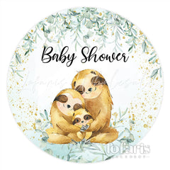 Lofaris Round Sloth Family Greeny Cute Baby Shower Backdrop