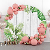 Lofaris Round Stripe Wooden And Leaves Happy Birthday Backdrop