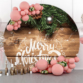 Lofaris Round Striped Wood Pinecone Merry Christmas Backdrop