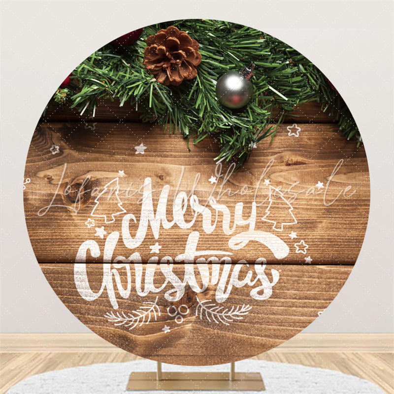 Lofaris Round Striped Wood Pinecone Merry Christmas Backdrop