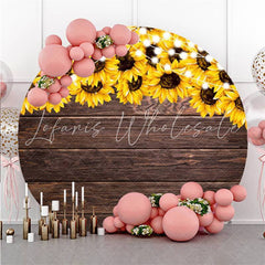 Lofaris Round Sunflower Glitter Wooden Happy Birthday Backdrop