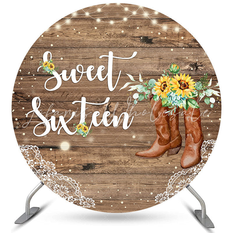 Lofaris Round Sunflowers Wood Sweet Sixteen Birthday Backdrop