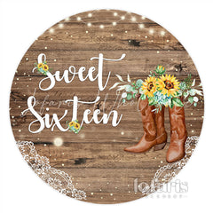Lofaris Round Sunflowers Wood Sweet Sixteen Birthday Backdrop