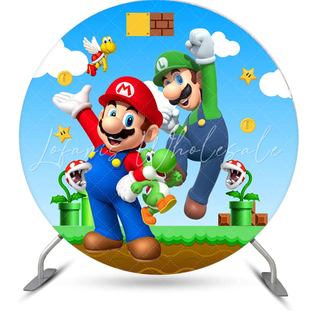 Round Super Mary Themed Cartoon Party Backdrop Kit