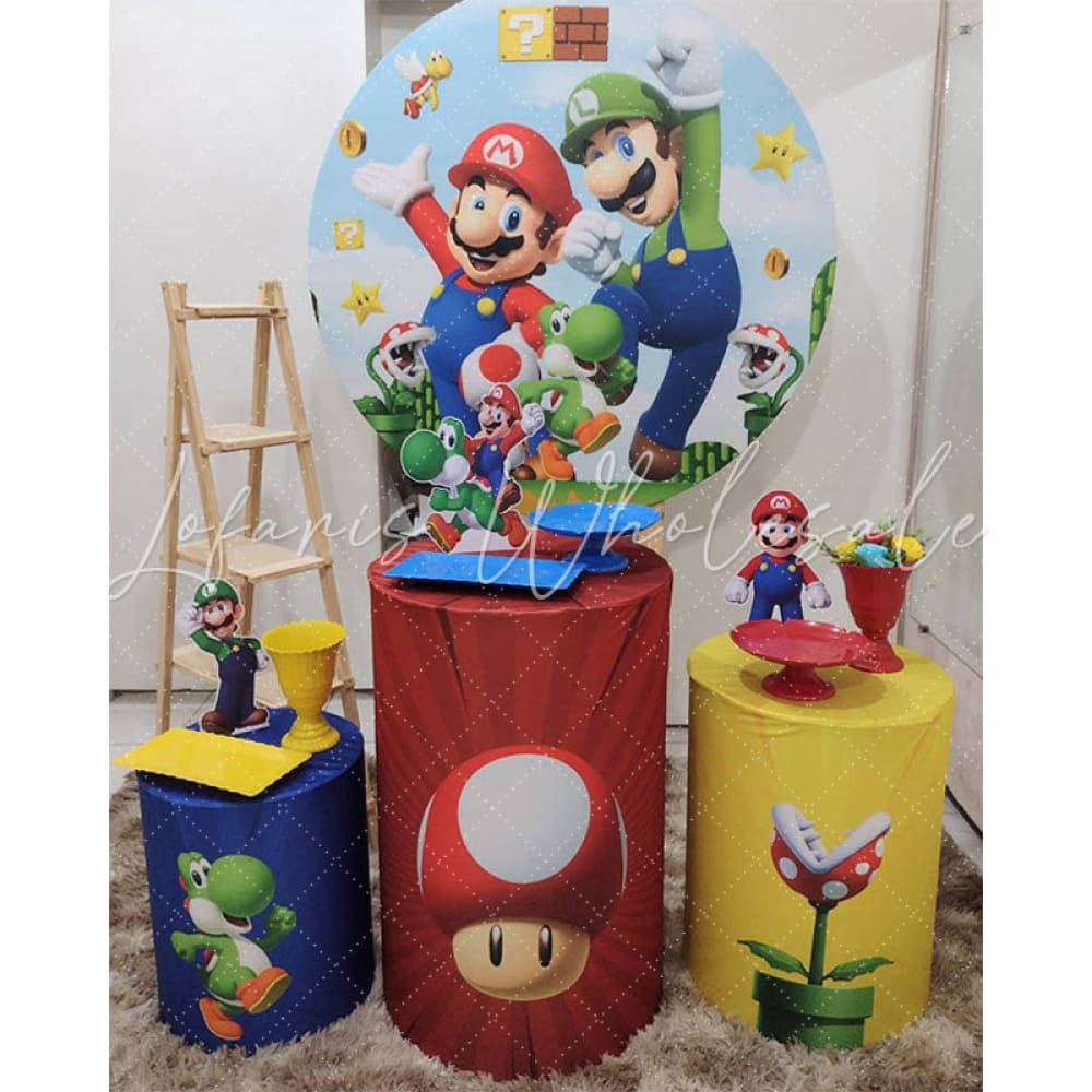 Round Super Mary Themed Cartoon Party Backdrop Kit