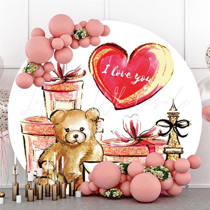 Lofaris Round Teddy With Gifts Themed Valentines Day Backdrop