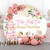 Lofaris Round Time Four Tea Floral 4th Birthday Backdrop