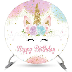 Lofaris Round White Floral Unicorn Happy Birthday Backdrop