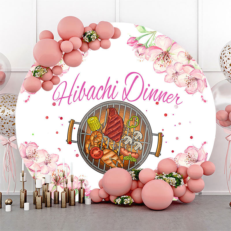 Lofaris Round White Pink Floral Backdrop For Hibachi Dinner