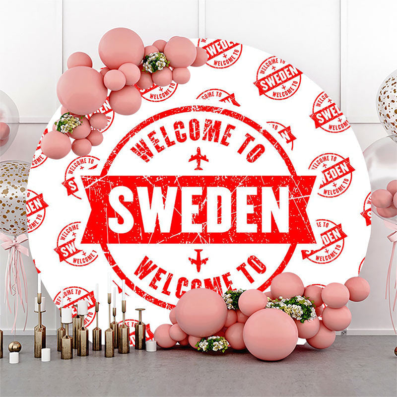 Lofaris Round White Red Retro Welcome To Sweden Backdrop