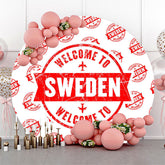 Lofaris Round White Red Retro Welcome To Sweden Backdrop
