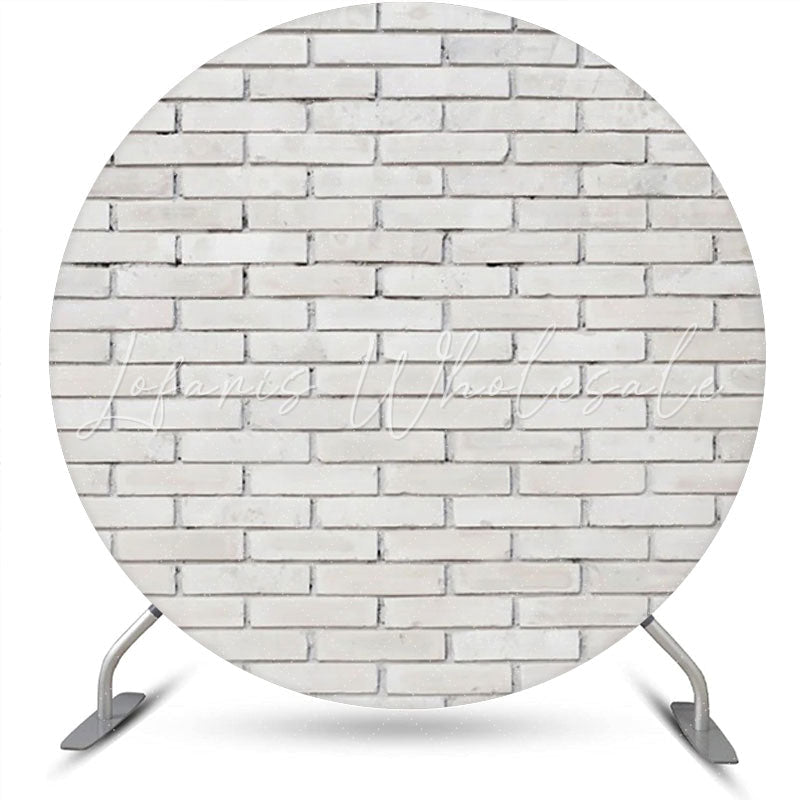 Lofaris Round White Retro Brick Wall Birthday Party Backdrop