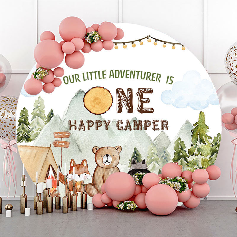 Lofaris Round Wild Forest One Happy Camper Birthday Backdrop