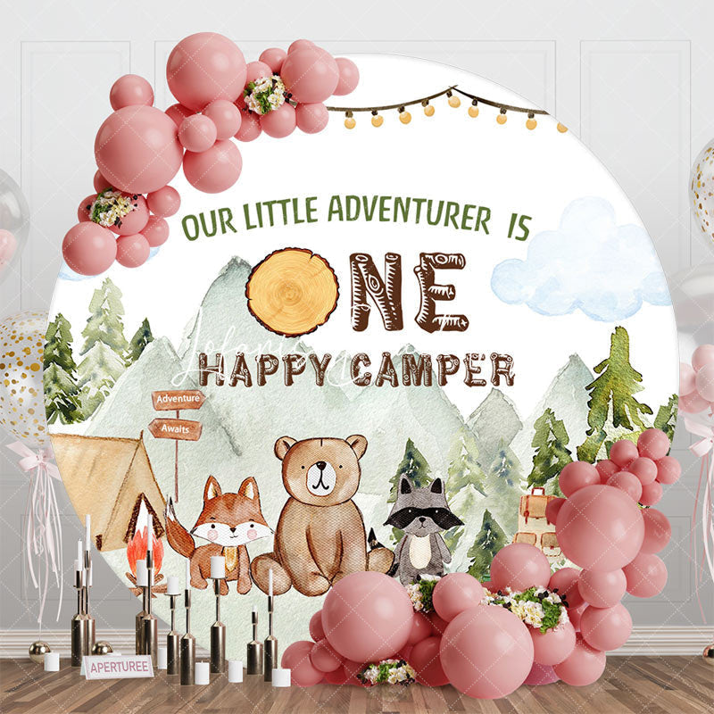 Lofaris Round Wild Forest One Happy Camper Birthday Backdrop