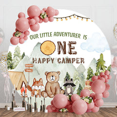 Lofaris Round Wild Forest One Happy Camper Birthday Backdrop
