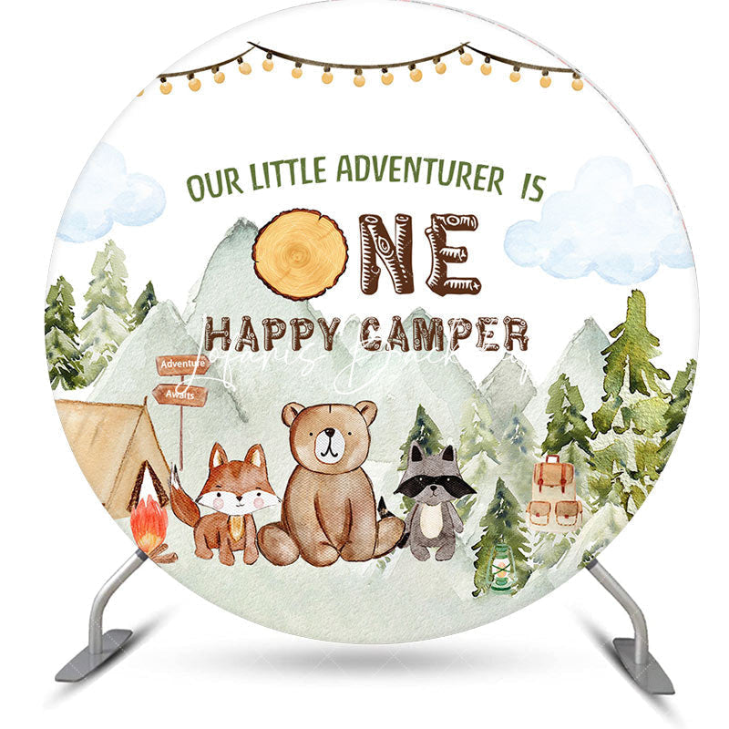 Lofaris Round Wild Forest One Happy Camper Birthday Backdrop