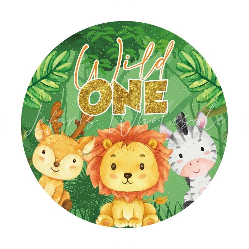Lofaris Round Wild One Leaves Animals 1st Birthday Backdrop