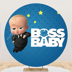 Lofaris Round Yellow Star Little Baby Blue Birthday Backdrop