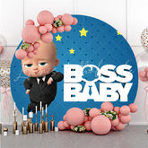 Lofaris Round Yellow Star Little Baby Blue Birthday Backdrop