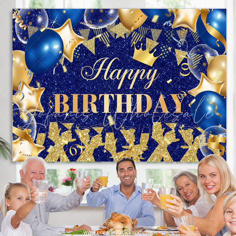 Lofaris Royal Blue And Gold Glitter Balloons Birthday Backdrop