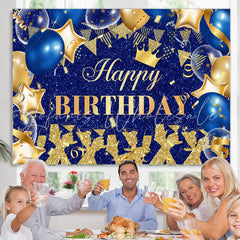Lofaris Royal Blue And Gold Glitter Balloons Birthday Backdrop