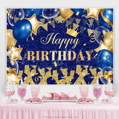 Lofaris Royal Blue And Gold Glitter Balloons Birthday Backdrop