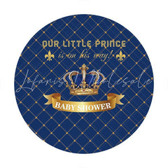 Lofaris Royal Blue And Golden Crown Baby Shower Round Backdrop