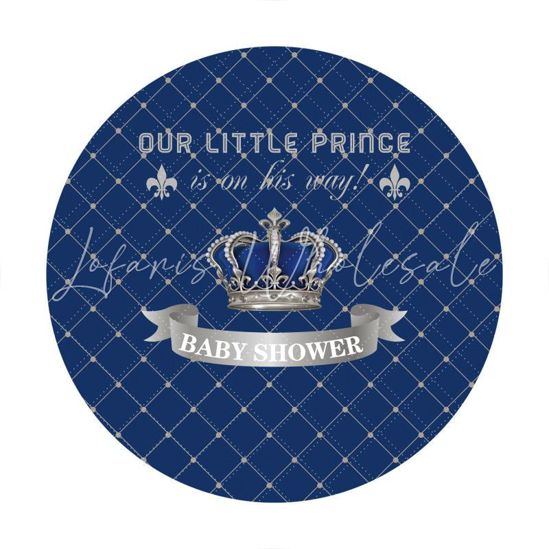 Lofaris Royal Blue And Silver Crown Baby Shower Circle Backdrop