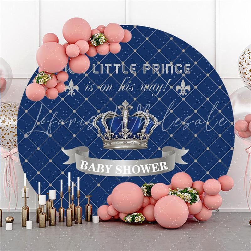Lofaris Royal Blue And Silver Crown Baby Shower Circle Backdrop