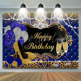 Lofaris Royal Blue Gold and Leopard Happy Birthday Backdrop