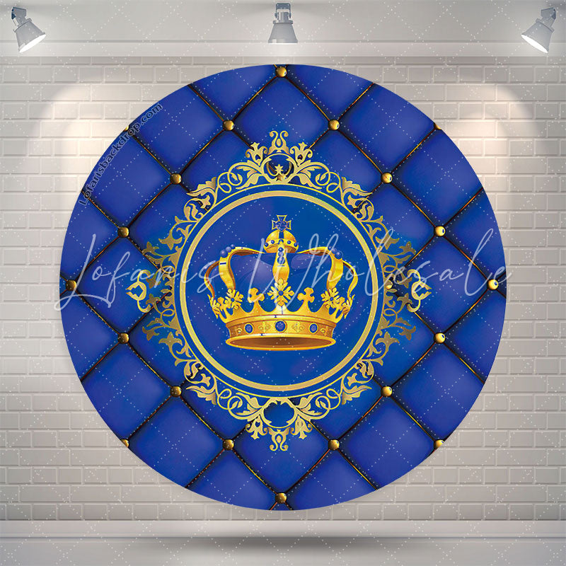 Lofaris Royal Blue Gold Crown Girl Birthday Round Backdrop