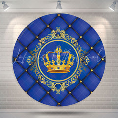 Lofaris Royal Blue Gold Crown Girl Birthday Round Backdrop