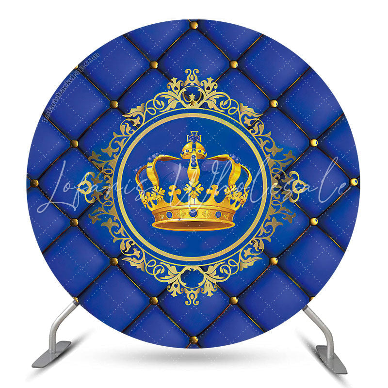 Lofaris Royal Blue Gold Crown Girl Birthday Round Backdrop