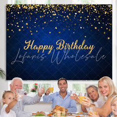 Lofaris Royal Blue Gold Glitter Bokeh Happy Birthday Backdrop
