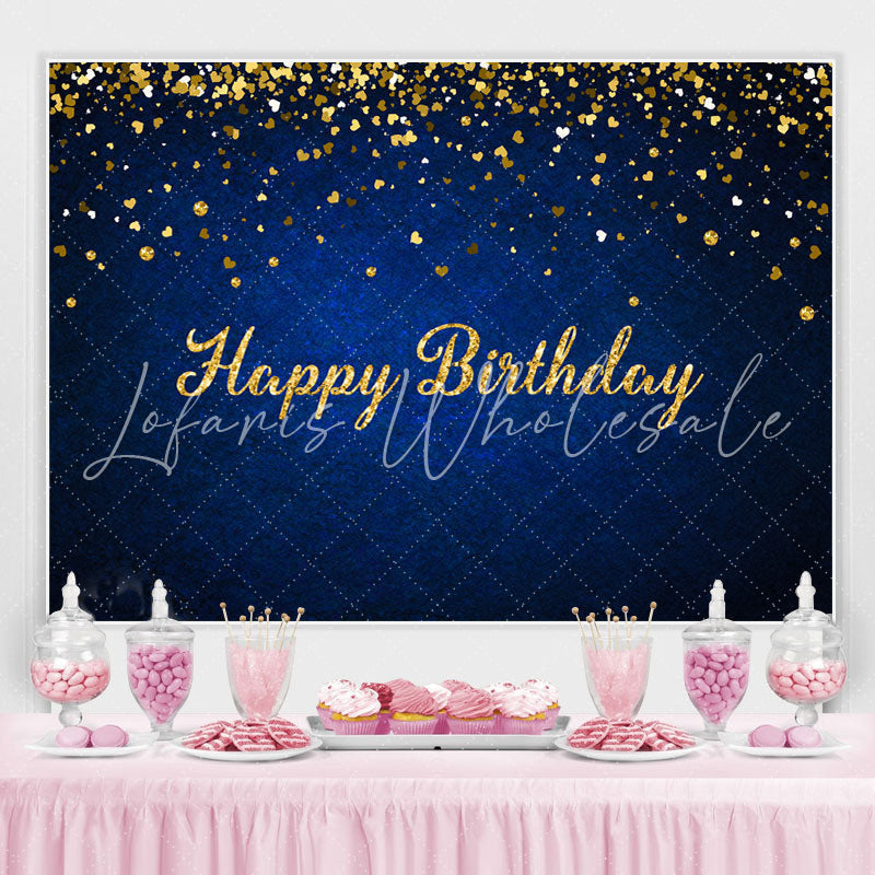 Lofaris Royal Blue Gold Glitter Bokeh Happy Birthday Backdrop