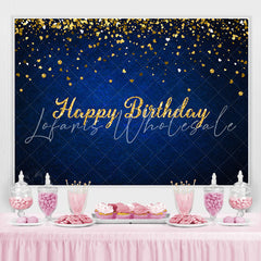 Lofaris Royal Blue Gold Glitter Bokeh Happy Birthday Backdrop
