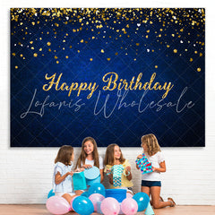 Lofaris Royal Blue Gold Glitter Bokeh Happy Birthday Backdrop