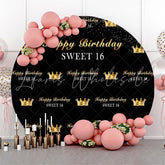 Lofaris Royal Golden Black Sweet 16 Birthday Round Backdrop