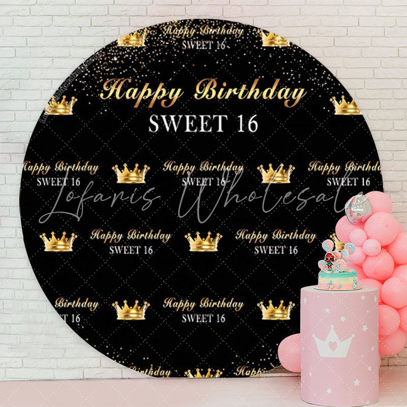 Lofaris Royal Golden Black Sweet 16 Birthday Round Backdrop