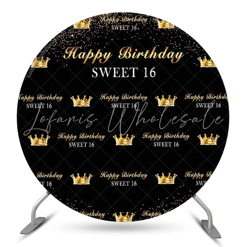 Lofaris Royal Golden Black Sweet 16 Birthday Round Backdrop