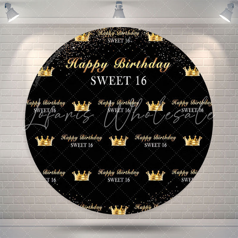 Lofaris Royal Golden Black Sweet 16 Birthday Round Backdrop