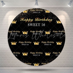 Lofaris Royal Golden Black Sweet 16 Birthday Round Backdrop