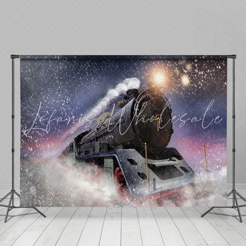 Lofaris Running Train Winter Night Christmas Party Backdrop