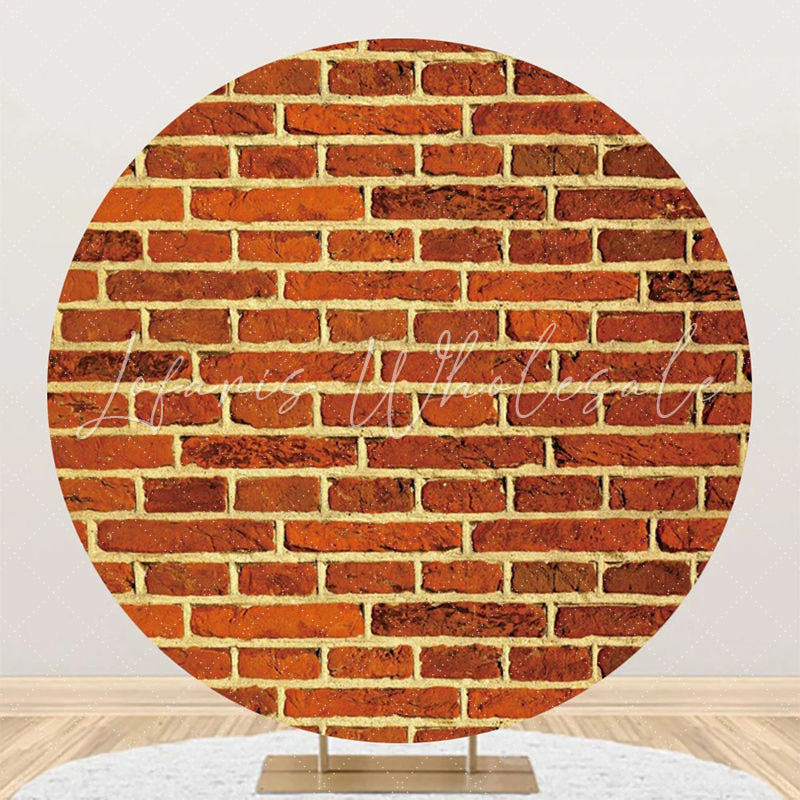 Lofaris Rust Red Retro Brick Wall Round Birthday Backdrop