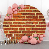 Lofaris Rust Red Retro Brick Wall Round Birthday Backdrop