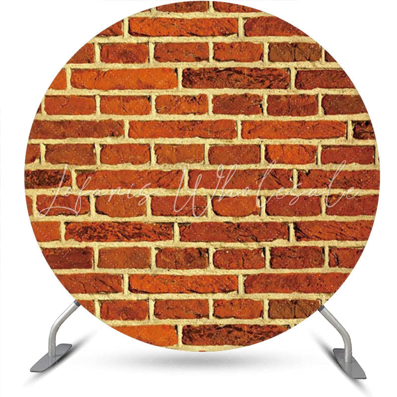 Lofaris Rust Red Retro Brick Wall Round Birthday Backdrop