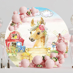 Rustic Farm Horse Round Backdrop for Country Celebration