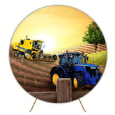 Rustic Farm Tractor Round Backdrop For Country-Style Kids Celebration