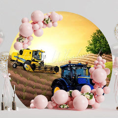 Rustic Farm Tractor Round Backdrop For Country-Style Kids Celebration